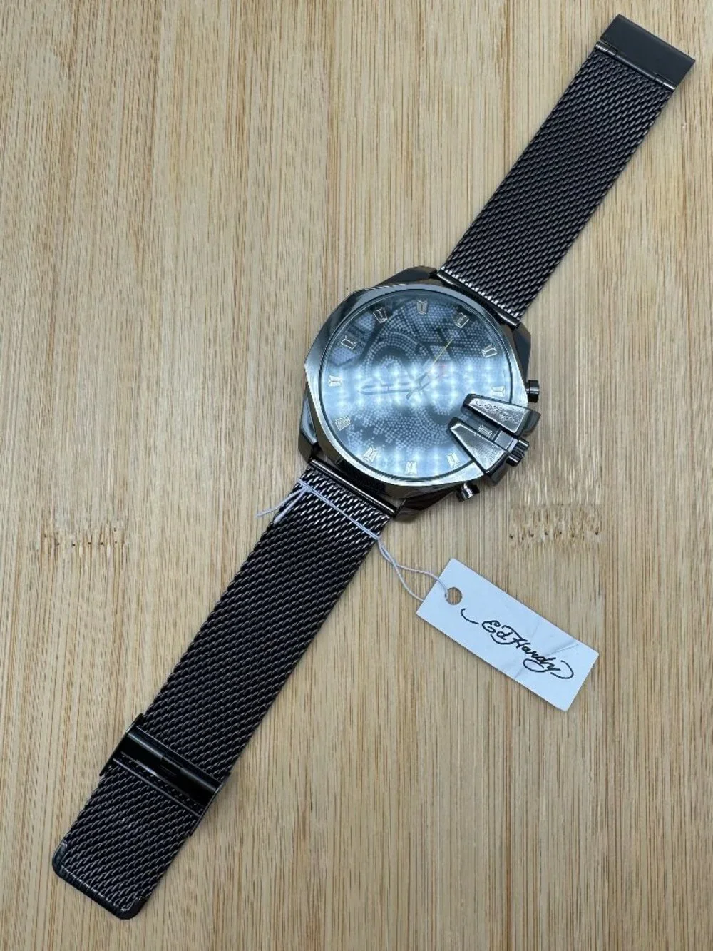 Ed Hardy Men's Skull Gunmetal Mesh Bracelet Watch 53mm Analog Quartz Wristwatch